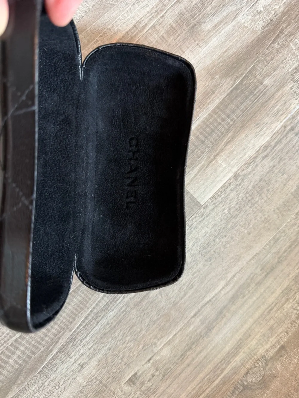 CHANEL Black Quilted Leather Eyewear Case with CC Logo